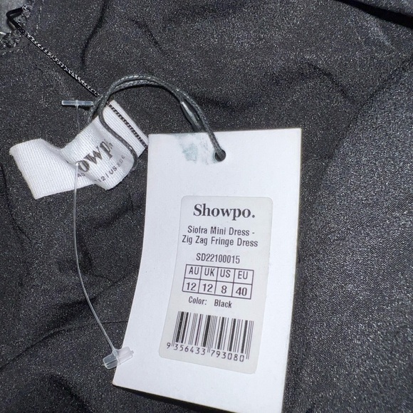 Showpo Siofra Zig Zag Fringe Mini Dress in Black Size 8 New with tag - Picture 8 of 10